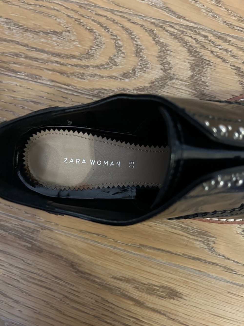 Zara Women Black Patent Studded Platform Derby Shoes size 38 - Picture 3 of 9